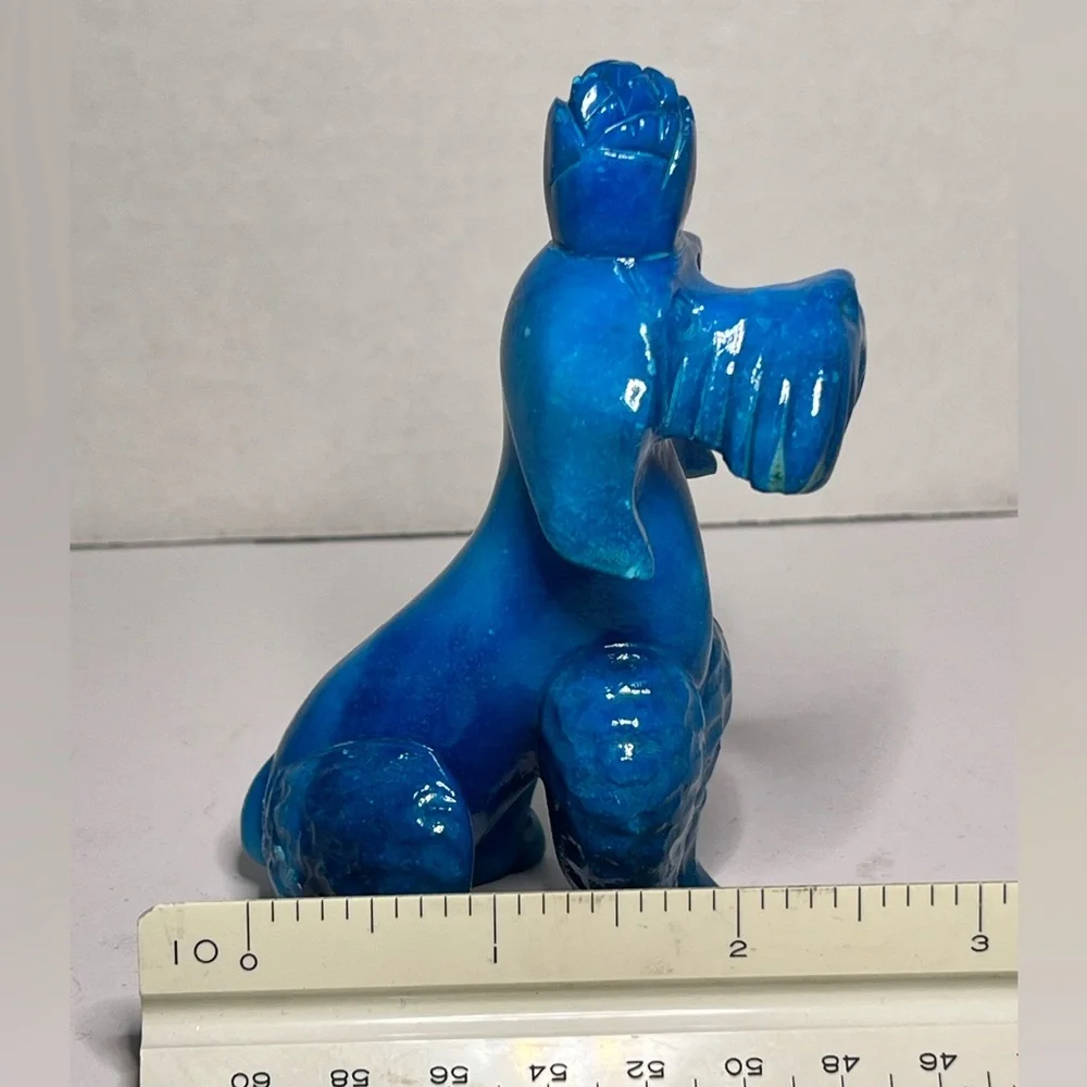 Adorable Cerulean Blue Slag Glass Poodle Dog Figurine